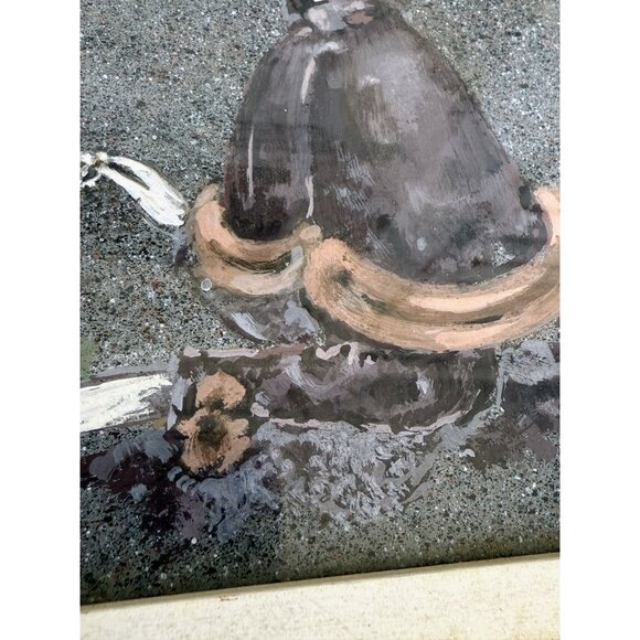 Vintage 40's Framed Acrylic Painting Creepy Victorian Girl Drinking Tea - Picture 9 of 16